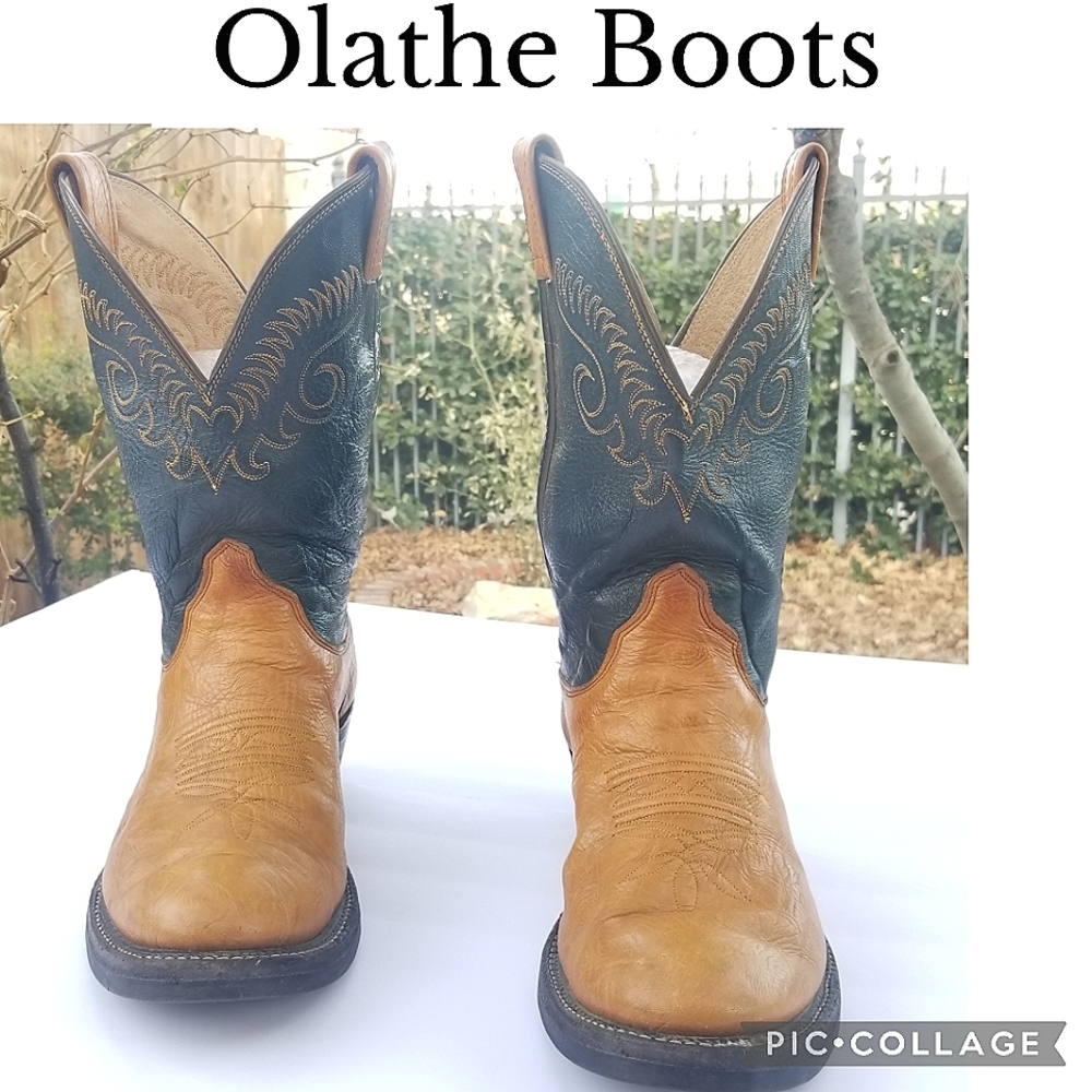 Men's Tan and Blue Western Boots
